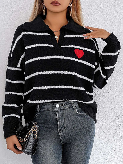 'Arcadia' Striped Heart Sweater - Celes Fashion